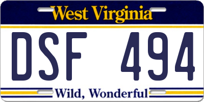 WV license plate DSF494