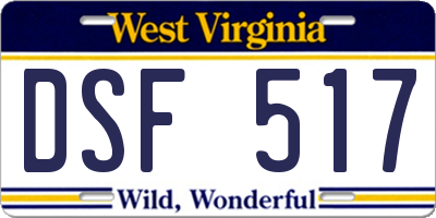 WV license plate DSF517