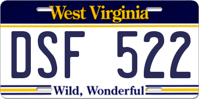 WV license plate DSF522