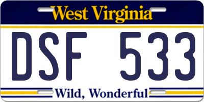 WV license plate DSF533