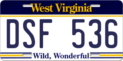 WV license plate DSF536