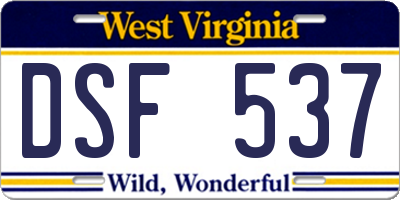 WV license plate DSF537