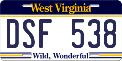 WV license plate DSF538