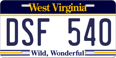 WV license plate DSF540