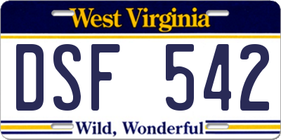 WV license plate DSF542