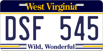 WV license plate DSF545