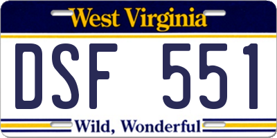 WV license plate DSF551