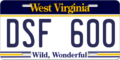 WV license plate DSF600