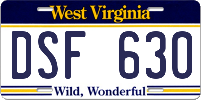 WV license plate DSF630