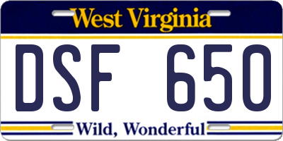 WV license plate DSF650