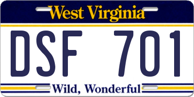 WV license plate DSF701