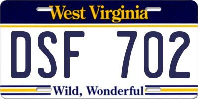WV license plate DSF702