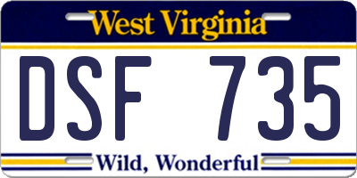 WV license plate DSF735