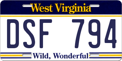 WV license plate DSF794