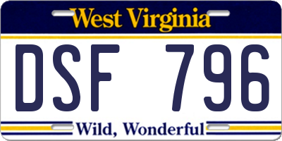 WV license plate DSF796