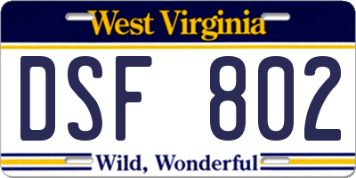 WV license plate DSF802