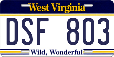 WV license plate DSF803