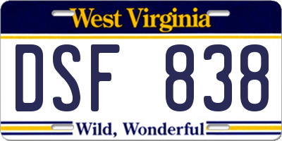 WV license plate DSF838