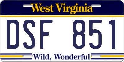 WV license plate DSF851