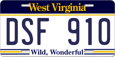 WV license plate DSF910