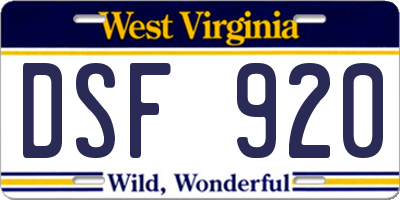 WV license plate DSF920