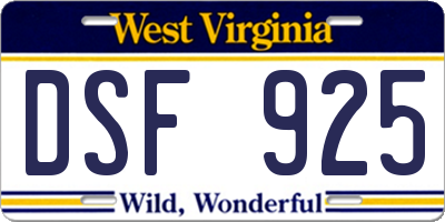 WV license plate DSF925