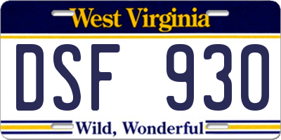 WV license plate DSF930