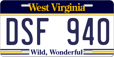 WV license plate DSF940