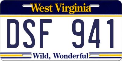 WV license plate DSF941