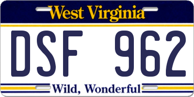 WV license plate DSF962
