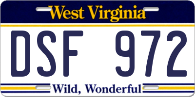 WV license plate DSF972