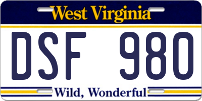 WV license plate DSF980