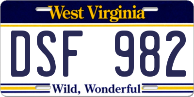 WV license plate DSF982