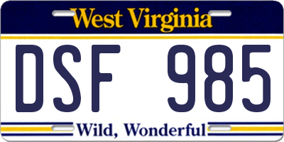WV license plate DSF985