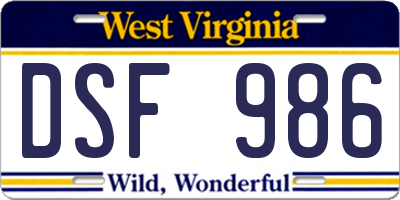 WV license plate DSF986