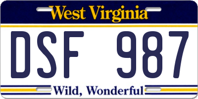 WV license plate DSF987