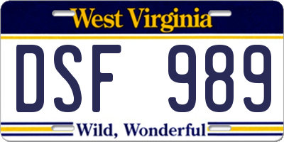 WV license plate DSF989