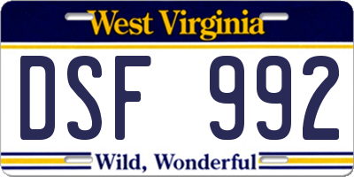 WV license plate DSF992