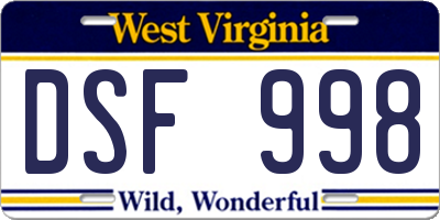 WV license plate DSF998