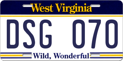 WV license plate DSG070