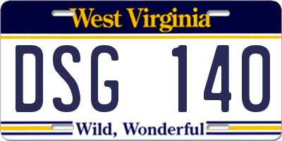 WV license plate DSG140