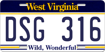 WV license plate DSG316