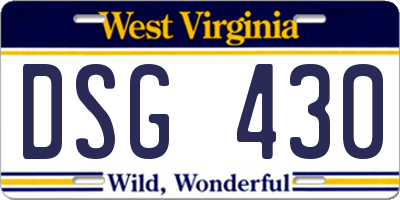 WV license plate DSG430