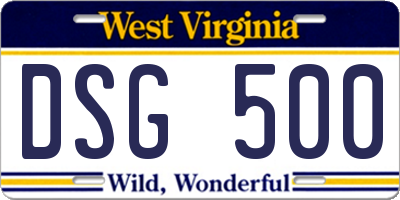 WV license plate DSG500