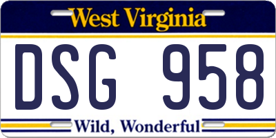 WV license plate DSG958