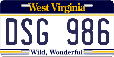 WV license plate DSG986