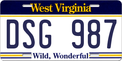 WV license plate DSG987