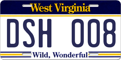 WV license plate DSH008