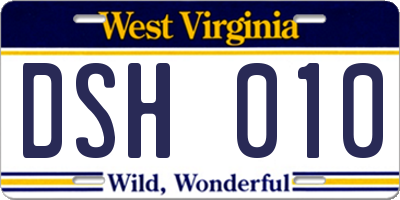 WV license plate DSH010