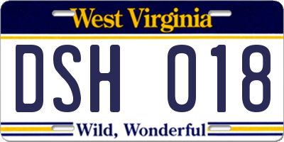 WV license plate DSH018